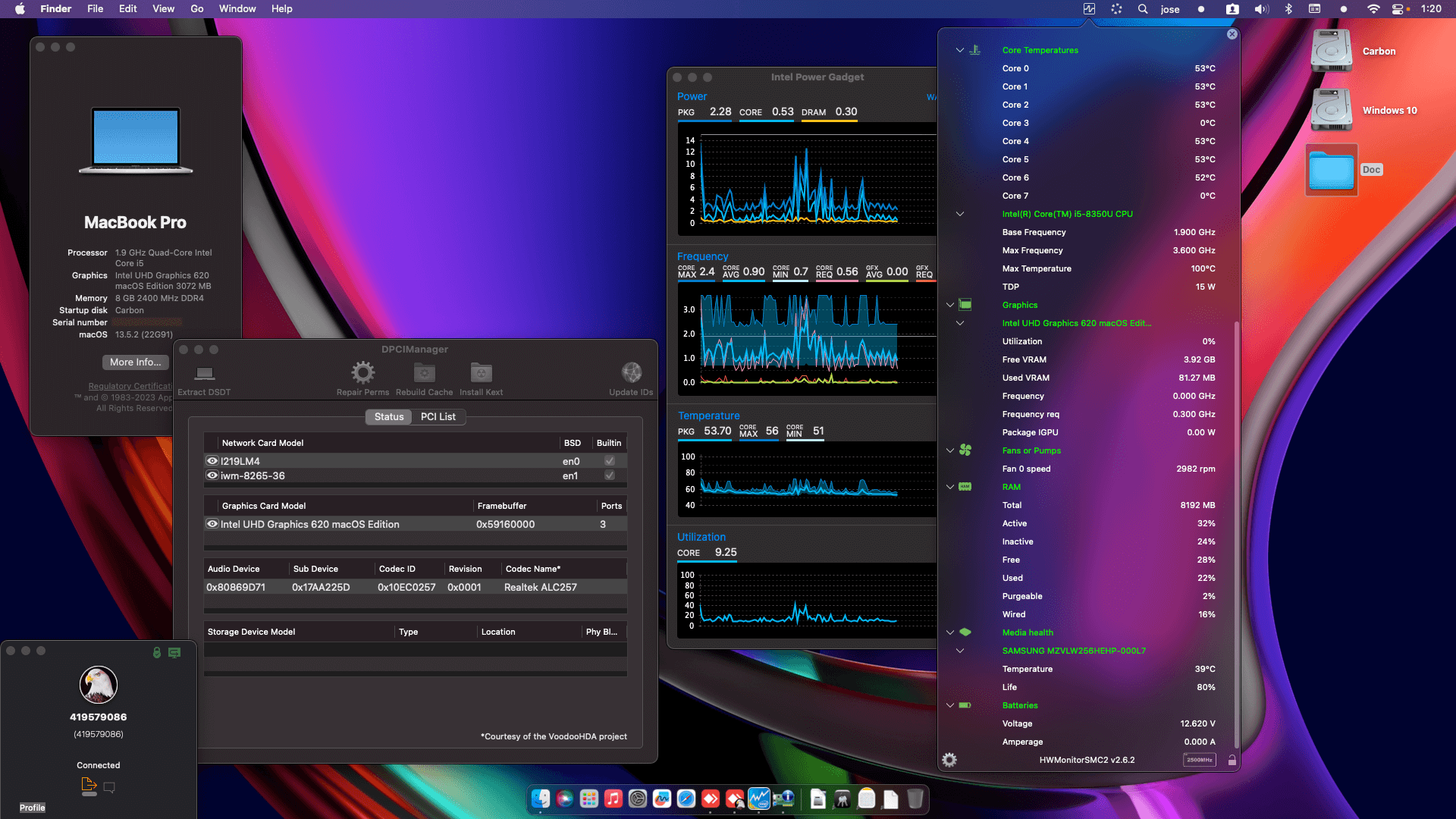 Success Hackintosh macOS Ventura 13.5.2 Build 22G91 in Lenovo Thinkpad T480 Touchscreen